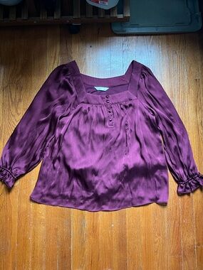 LC Lauren Conrad Plum Square-Neck Button Front Blouse